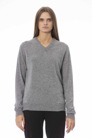 Maglia scollo a V grigia misto cashmere Baldinini donna