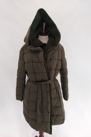 Piumino lungo verde opaco con cintura Trussardi donna