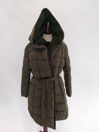Piumino lungo verde opaco con cintura Trussardi donna