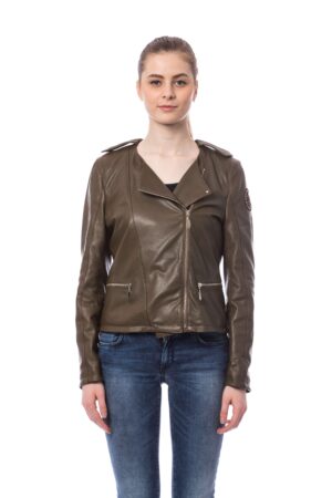 Giacca biker in pelle marrone Francesca E. Versace donna