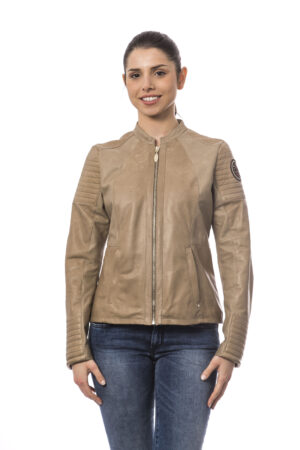 Giacca in pelle beige Francesca E. Versace donna