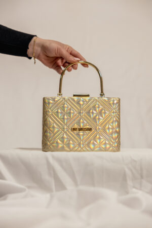 Borsetta rigida oro iridescente Love Moschino
